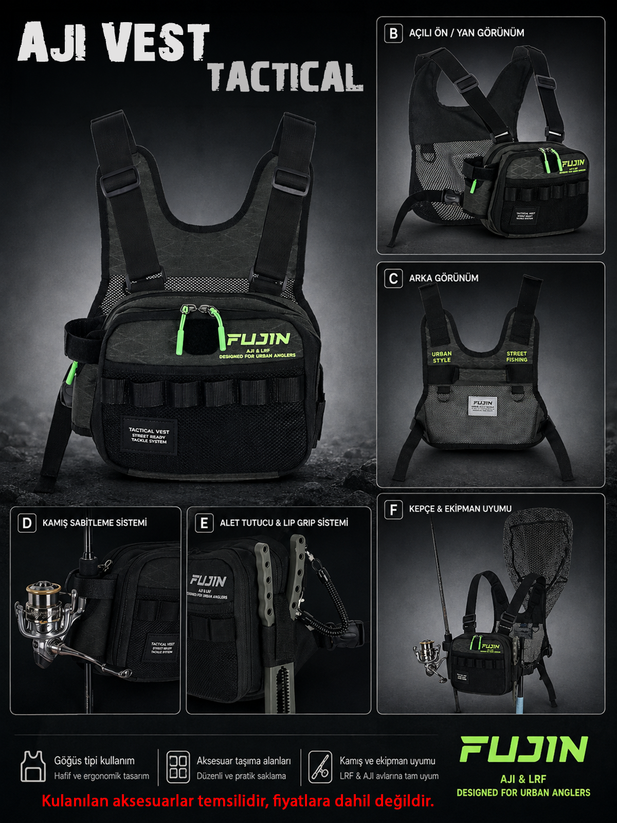Fujin Tactical Vest Khaki Balıkçı Çantası